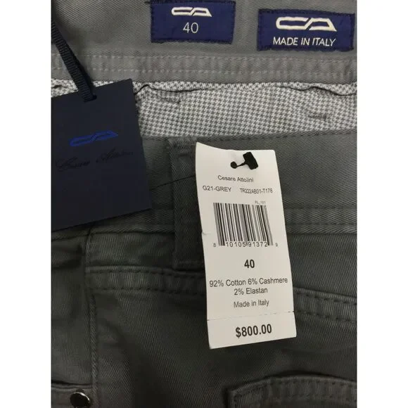 $800 Cesare Attolini Men's Gray Cotton Jean Pants Size 40